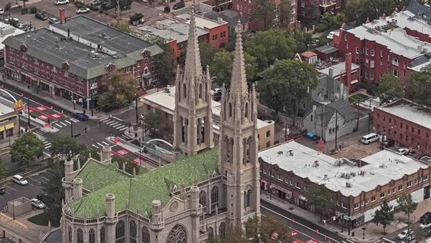 Aerial view of Cathedral Basilica in Denver United States.