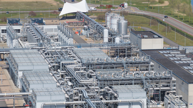 Aerial view of the piekgasinstallatie in Alkmaar showing natural gas storage peak gas supply pipelines compressors and Dutch energy infrastructure. Aerial view of the piekgasinstallatie in Alkmaar showing natural gas storage peak gas supply pipelines compressors and Dutch energy infrastructure.