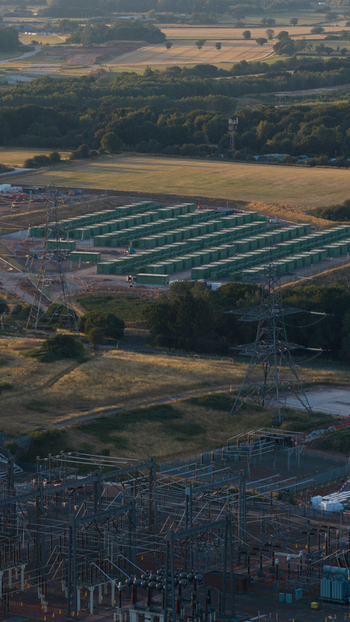 Aerial view of Hams Hall battery energy storage system in the UK Aerial view of Hams Hall battery energy storage system in the UK