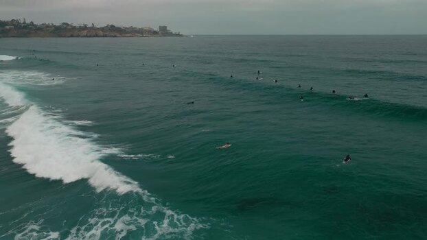 Aerial view of surfers at La Jolla Cove United States.