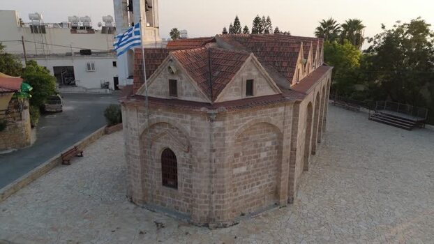 Aerial view of stone church in Nicosia Cyprus.