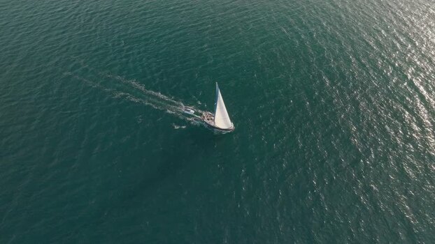 Aerial view of a sailboat on the Mediterranean Sea Italy. Aerial view of a sailboat on the Mediterranean Sea Italy.