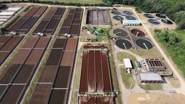 Aerial view of Broadholme water recycling centre United Kingdom.
