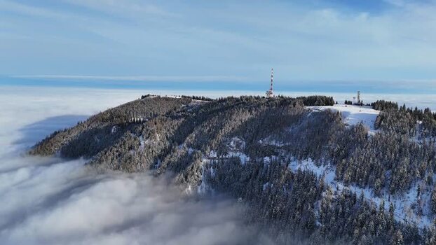 Aerial view of Schockl mountain peak and transmitter Austria. Aerial view of Schockl mountain peak and transmitter Austria.