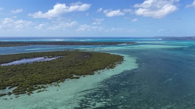 Aerial view of Day s Gutter sand bank on Moreton Island Australia.
