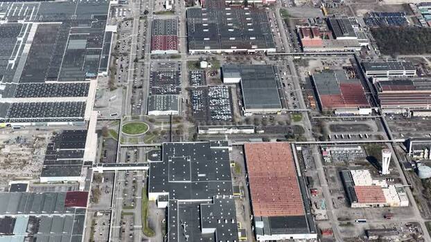 Aerial view of industrial buildings in Sausheim France.