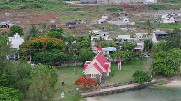 Aerial view of Cap Malheureux church in Ile Mauritius.