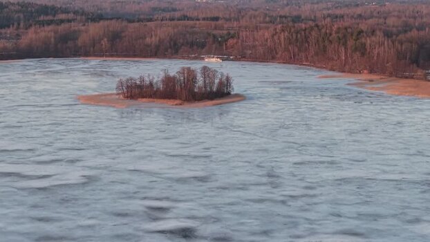 Aerial view of frozen Lake Galve Lithuania.