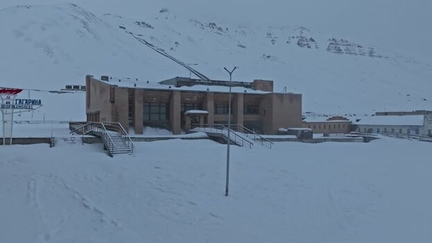 Aerial view of Pyramiden Svalbard and Jan Mayen.