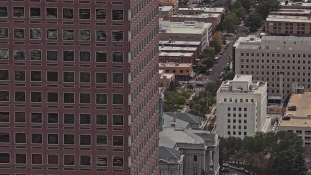 Aerial view of downtown Denver buildings United States.