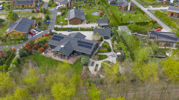 Eco Village Almere aerial views. Sustainable residential area. Eco Village Almere aerial views. Sustainable residential area.