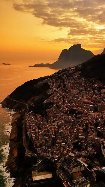 Aerial view of Rocinha at sunset in Rio de Janeiro Brazil. Aerial view of Rocinha at sunset in Rio de Janeiro Brazil.