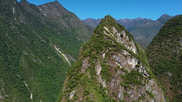 Aerial view of mountain peak near Aguas Calientes Peru.