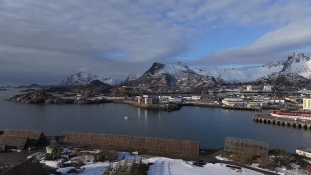 Aerial view of Lofoten in Vagan Municipality Norway.