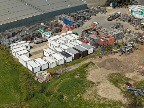 Kilsyth Victoria Australia 20 September 2026 Aerial view of modular portable buildings shipping containers and industrial machinery stored at a construction site. Kilsyth Victoria Australia 20 September 2026 Aerial view of modular portable buildings shipping containers and industrial machinery stored at a construction site.