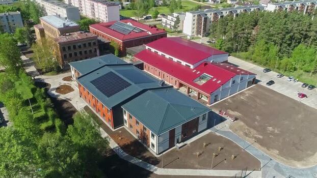 Aerial view of modern building complex Latvia.