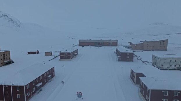 Aerial view of Pyramiden Svalbard and Jan Mayen.