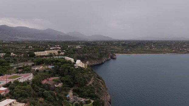 Aerial view of the coastline in Terrasini Italy.