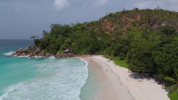 Aerial view of Anse Georgette beach in Seychelles.