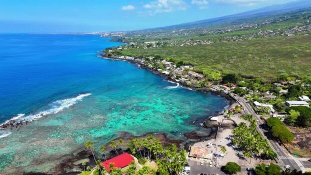 Aerial view of Kahalu u Beach Park and coral reefs United States.
