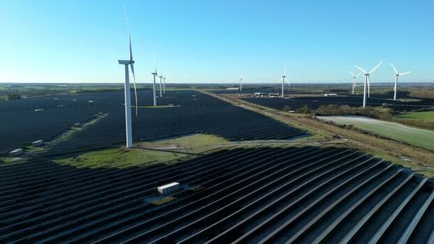 Aerial view of Chelveston Wind Farm United Kingdom.