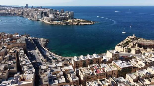 Aerial view of Valletta cityscape and Marsamxett Harbour Malta.