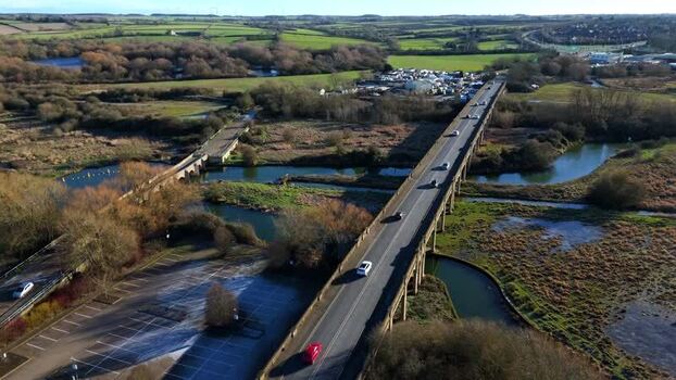 Aerial view of bridges over waterways United Kingdom.