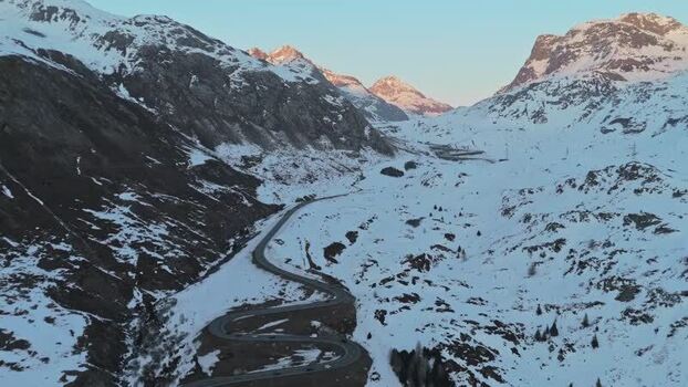 Aerial view of Julierpass road in winter Switzerland. Aerial view of Julierpass road in winter Switzerland.