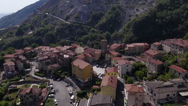 Aerial view of Colonnata village in the Apuan Alps Italy. Aerial view of Colonnata village in the Apuan Alps Italy.