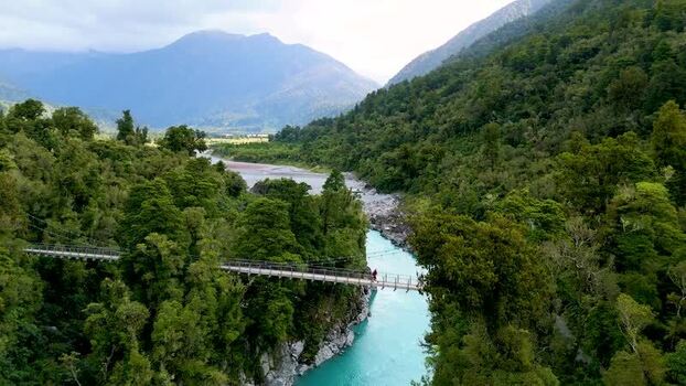 Aerial view of Hokitika Gorge bridge New Zealand. Aerial view of Hokitika Gorge bridge New Zealand.