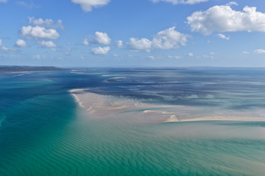 Aerial view of the sandbanks and turquoise waters of Moreton Bay near Amity Point Queensland Australia. Aerial view of the sandbanks and turquoise waters of Moreton Bay near Amity Point Queensland Australia.