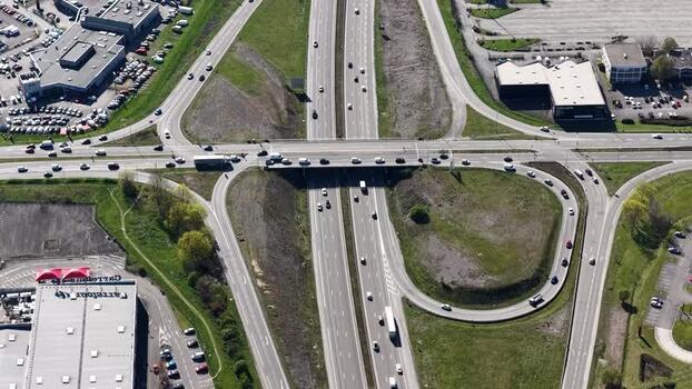 Aerial view of highway interchange France.