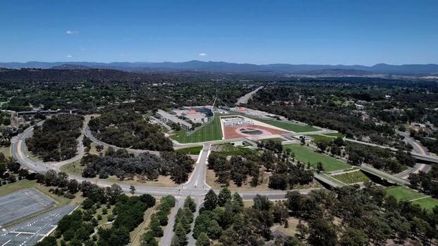 Aerial view of Parliament House in Canberra Australia.