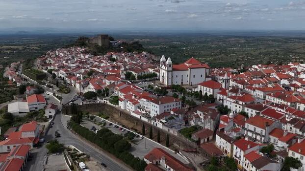Aerial view of Castle of Castelo de Vide and town Portugal.