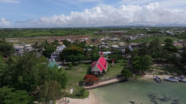 Aerial view of Cap Malheureux church in Mauritius.