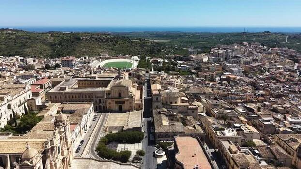 Aerial view of the historic Baroque city of Noto Italy. Aerial view of the historic Baroque city of Noto Italy.