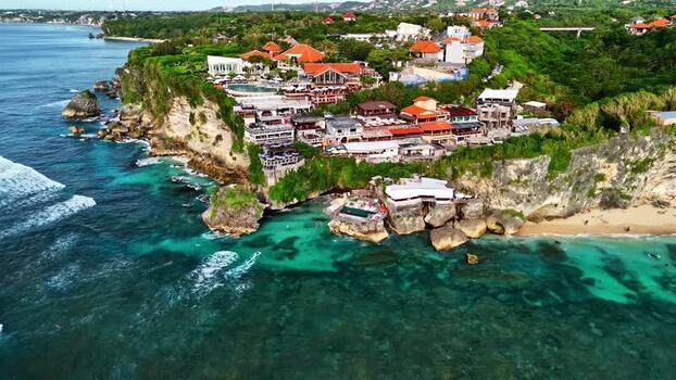 Aerial view of cliffside resort in Bali Indonesia.
