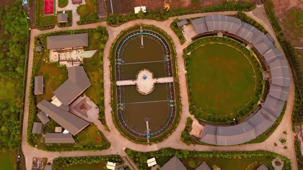 Aerial view of a modern resort complex in India.
