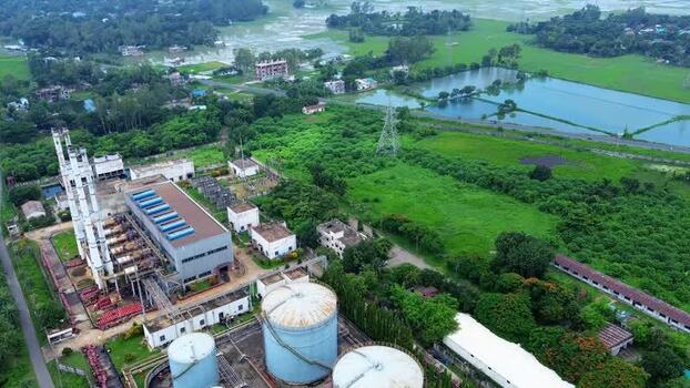 Aerial view of Santahar Power Plant in Santahar Pouroshova Bangladesh.