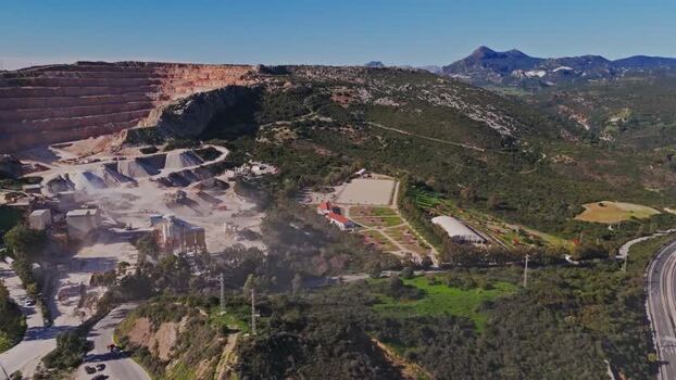 Aerial view of a stone quarry and processing plant in Spain. Aerial view of a stone quarry and processing plant in Spain.