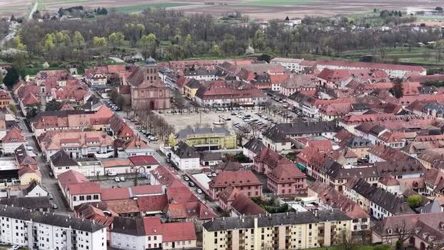 Aerial view of the town with red roofs France.