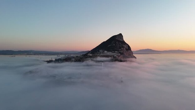 Aerial view of the Rock of Gibraltar at Europa Point Gibraltar.