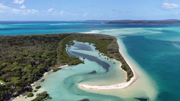 Aerial view of Day s Gutter sand bank in Kooringal Australia.