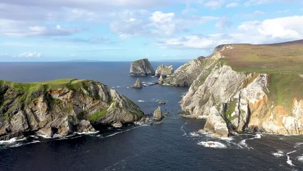 Aerial view of the rugged cliffs at An Port Ireland.