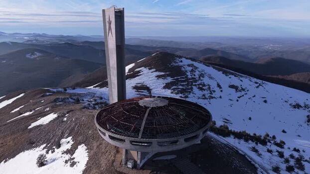 Aerial view of Buzludzha Monument Bulgaria.