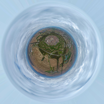 Aerial view of the star shaped fortress city with its symmetrical layout of buildings and fortifications a testament to military precision Neuf Brisach Grand Est France.