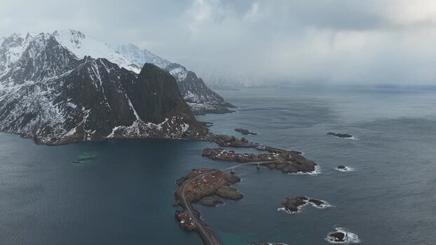 Aerial view of Reinebringen mountain Norway.