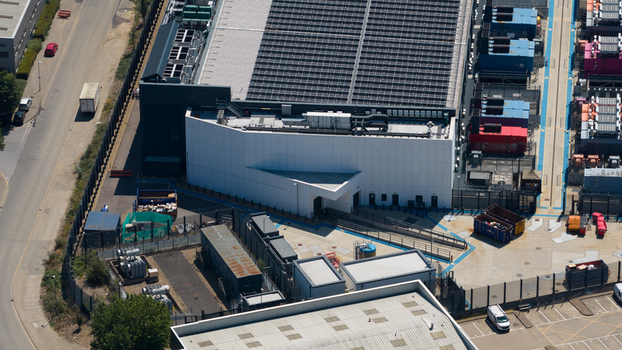 Aerial view of data center backup generators and HVAC systems in Hemel Hempstead Aerial view of data center backup generators and HVAC systems in Hemel Hempstead