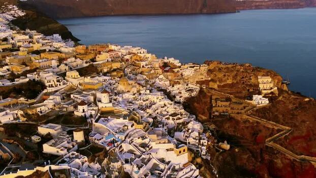 Aerial view of Santorini village on the caldera edge Greece. Aerial view of Santorini village on the caldera edge Greece.