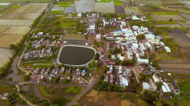 Aerial view of Olpad town and surrounding fields India.